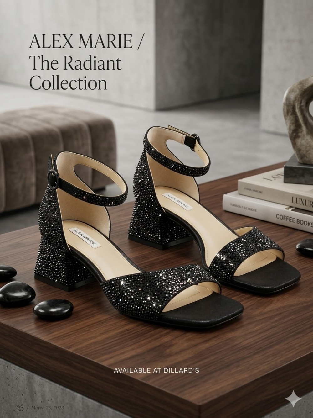Alex Marie Women's Black Embellished Block Heel Sandals Size 6
